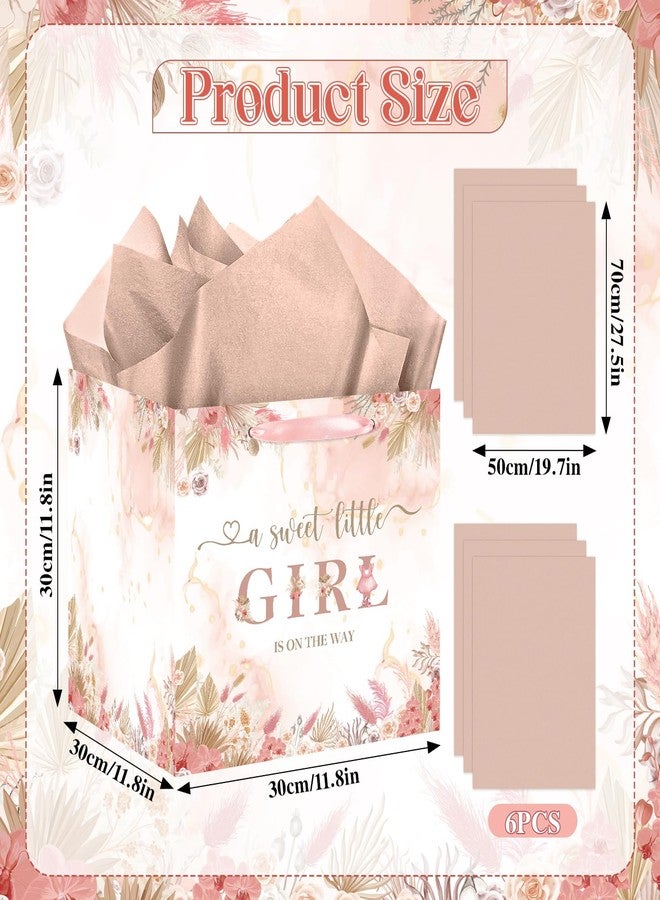Woosytoo Large Boho Baby Girl Gift Bag, Baby Shower Square Gift Bag Pink Floral Jumbo Gifts Bag with Tissue Paper A Sweet Little Girl is on The Way Wrapping Paper Bag for Baby Shower Gender Reveal Party Favors - Image 4